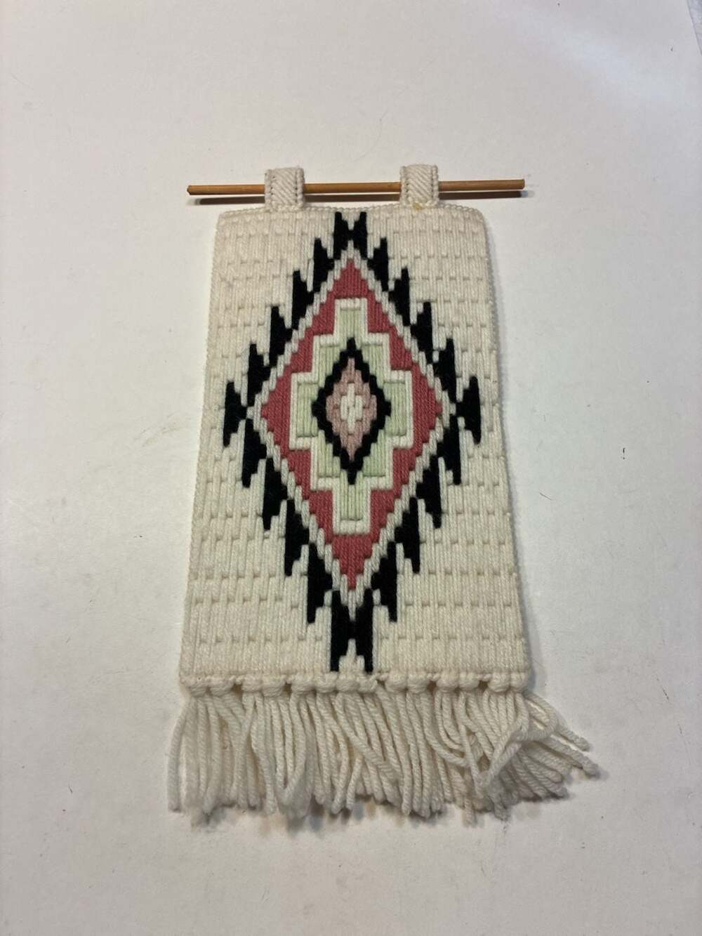 Vintage Norwegian Woven Wall Hanging – Handcrafted Geometric Tapestry - ,